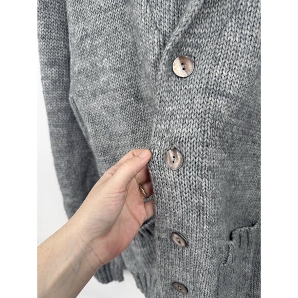 Barque 100% Wool Button Up Sweater Men Medium Silver Knit Minimalist Preppy - Picture 6 of 7